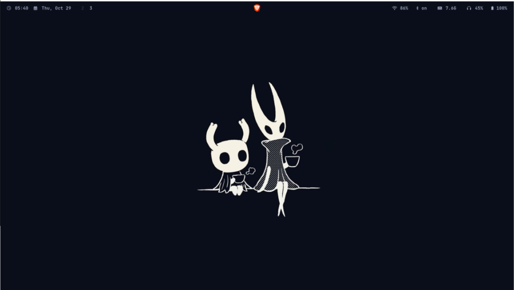 Hyprland minimalist desktop setup with Hollow Knight wallpaper running on Fedora barebone